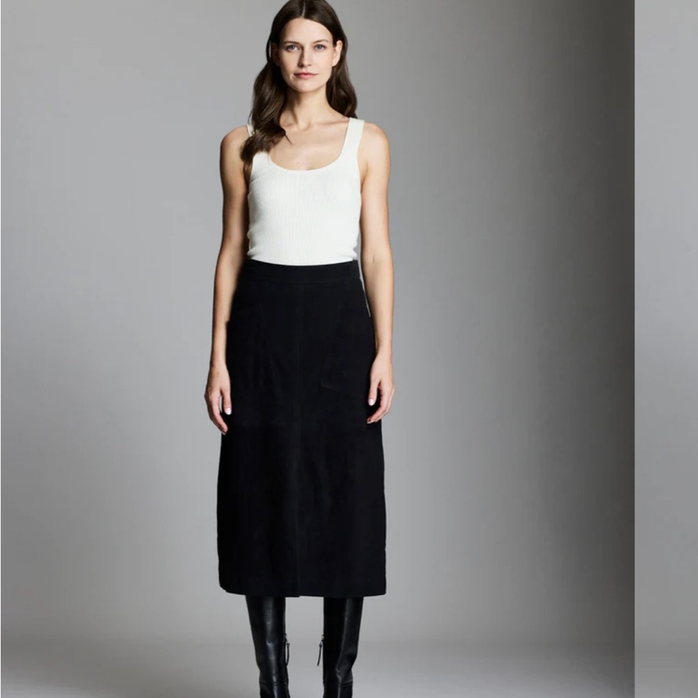 Billy Reid Suede Leather A-Line Midi Skirt -Size 0 - Picture 8 of 8